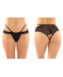 Posey Strappy Lace And Microfiber Crotchless Panty 6-pack L/xl Black