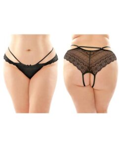 Posey Strappy Lace And Microfiber Crotchless Panty 6-pack Q/s Black