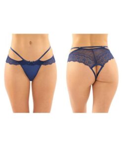 Posey Strappy Lace And Microfiber Crotchless Panty 6-pack L/xl Navy