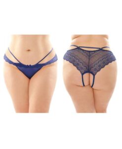 Posey Strappy Lace And Microfiber Crotchless Panty 6-pack Q/s Navy