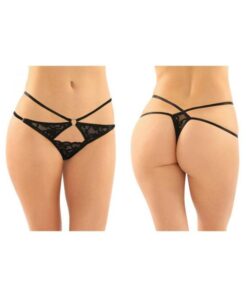Jasmine Strappy Lace Thong With Front Keyhole Cutout 6-pack S/m Black