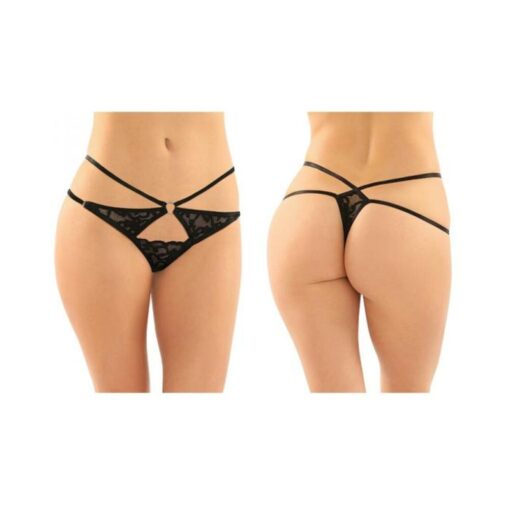 Jasmine Strappy Lace Thong With Front Keyhole Cutout 6-pack L/xl Black