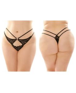 Jasmine Strappy Lace Thong With Front Keyhole Cutout 6-pack Q/s Black