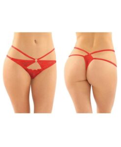 Jasmine Strappy Lace Thong With Front Keyhole Cutout 6-pack L/xl Red