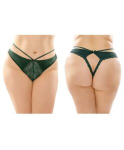Kalina Strappy Microfiber And Lace Thong With Back Cutout 6-pack Q/s Green