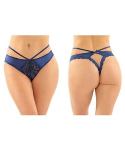 Kalina Strappy Microfiber And Lace Thong With Back Cutout 6-pack L/xl Navy