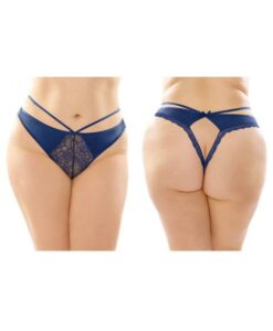 Kalina Strappy Microfiber And Lace Thong With Back Cutout 6-pack Q/s Navy