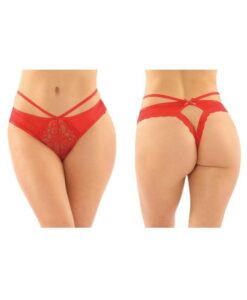 Kalina Strappy Microfiber And Lace Thong With Back Cutout 6-pack S/m Red