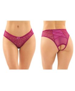 Daisy Crotchless Lace And Mesh Panty With Criss-cross Panel Back 6-pack L/xl Berry