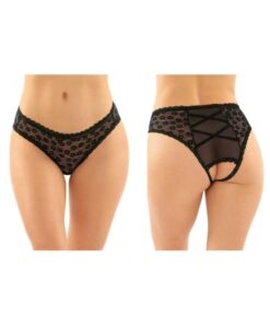 Daisy Crotchless Lace And Mesh Panty With Criss-cross Panel Back 6-pack L/xl Black