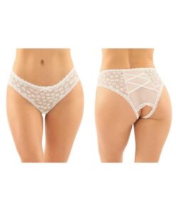 Daisy Crotchless Lace And Mesh Panty With Criss-cross Panel Back 6-pack L/xl White