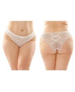 Daisy Crotchless Lace And Mesh Panty With Criss-cross Panel Back 6-pack Q/s White