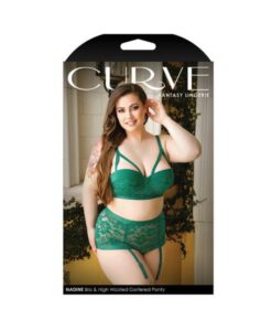 Curve Nadine Longline Contour Cup Bra & High Waist Panty With Removable Garters Emerald 1x/2x