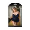 Tease Elle Floral Burnout Velvet Skirted Bustier, Matching Panty & Removable Garters Navy 3x/4x