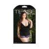 Tease Adrienne Side-cinched Microfiber Chemise With Floral Lace Trim & G-string Panty Black 3x/4x