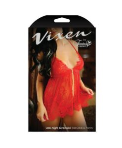 Vixen Late Night Serenade Front Clasp Lace Babydoll & Crotchless G-string Panty Red O/s