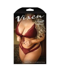 Vixen Good 4 You Lace Triangle Bralette & Matching Panty With Double-strap Waistband Burgundy Queen