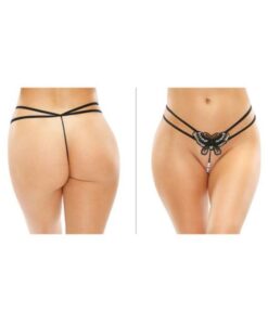 Zinnia Sequin Butterfly Strappy Pearl G-string Black S/m