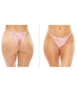 Calla Crotchless Lace Pearl Panty Light Pink L/xl