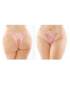 Calla Crotchless Lace Pearl Panty Light Pink Queen