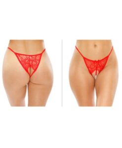 Calla Crotchless Lace Pearl Panty Red L/xl