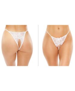 Calla Crotchless Lace Pearl Panty White S/m