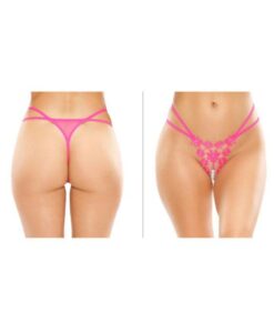 Aster Crotchless Strappy Flower Pearl Thong Pink L/xl