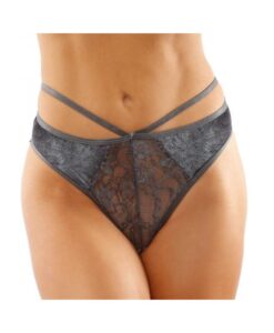 Kalina Velvet Strappy Cut-out Thong With Keyhole Back Gray L/xl