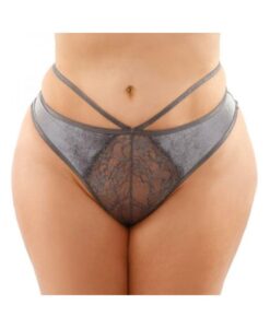 Kalina Velvet Strappy Cut-out Thong With Keyhole Back Gray Queen