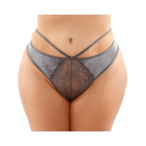 Kalina Velvet Strappy Cut-out Thong With Keyhole Back Gray Queen