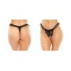 Flora Ruffled Lace Crotchless Pearl Thong Black L/xl