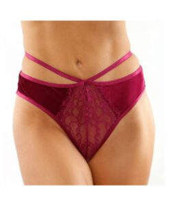 Kalina Velvet Strappy Cut-out Thong With Keyhole Back Magenta L/xl
