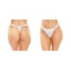 Flora Ruffled Lace Crotchless Pearl Thong White S/m