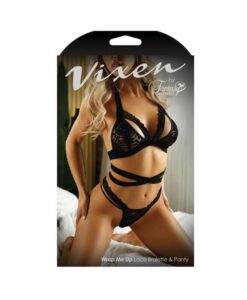 Vixen Wrap Me Up Lace Bralette & Panty Black L/xl