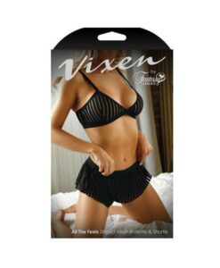 Vixen All The Feels Striped Mesh Bralette & Shorties Black L/xl