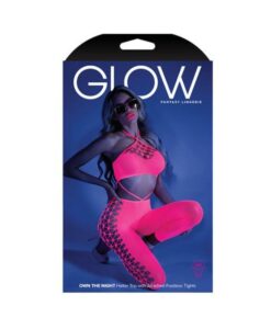 Glow Own The Night Cropped Cut-out Halter Bodystocking Neon Pink Os