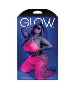 Glow Own The Night Cropped Cut-out Halter Bodystocking Neon Pink Qs