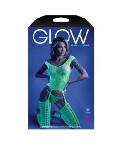 Glow Supersonic Mosaic Pattern Gartered Bodystocking Neon Green Os