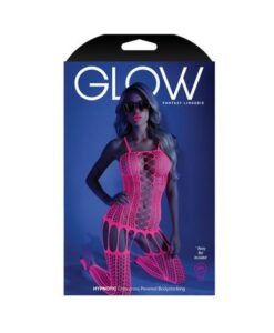 Glow Hypnotic Criss-cross Paneled Bodystocking Neon Pink Os