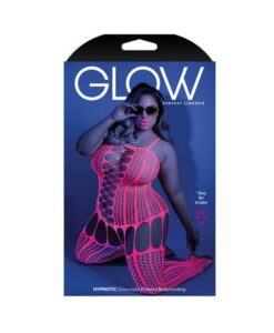 Glow Hypnotic Criss-cross Paneled Bodystocking Neon Pink Qs