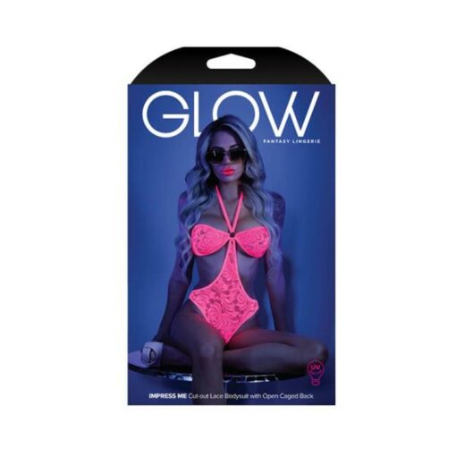Glow Impress Me Lace Bodysuit With Open-cage Back Neon Pink L/xl