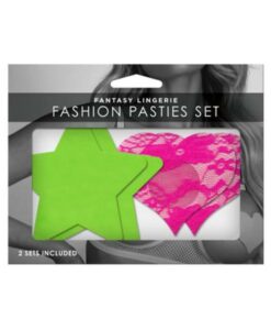 Neon Pasties 2-pack Neon Green Solid Star Neon Pink Lace