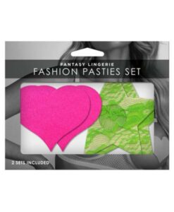 Neon Pasties 2-pack Neon Pink Solid Heart Neon Green Lace Star