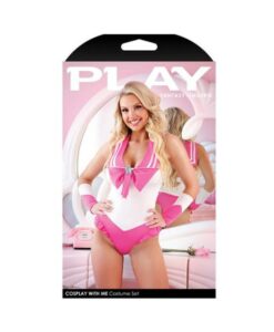 Play Cosplay With Me Sailor Costume Bodysuit With Snap Closure & Matching Arm Bands S/m Pink