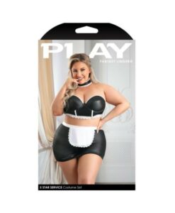 Fantasy Lingerie Play 5-star Service Wetlook Bustier, Adjustable Open Back Spanking Skirt, G-string