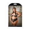 Tease Logan Halter Bralette & Panty With Detachable Leg Garters Black 1x/2x