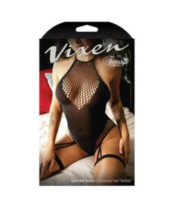 Vixen Text Me Back High-neck Gartered Teddy Black O/s