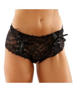 Magnolia Crotchless Lace Boyshort With Lace-up Panel Details Black S/m