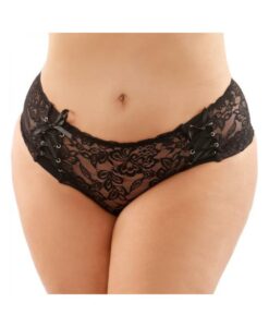 Magnolia Crotchless Lace Boyshort With Lace-up Panel Details Black Queen