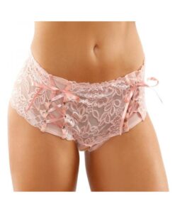 Magnolia Crotchless Lace Boyshort With Lace-up Panel Details Light Pink L/xl